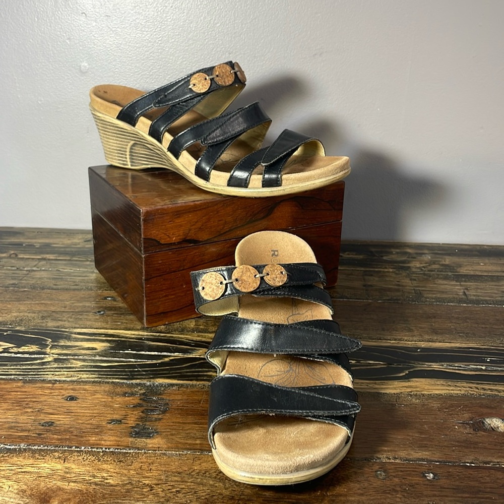 Romika heeled sandals 41 made in Germany leather adjustable width black/brown